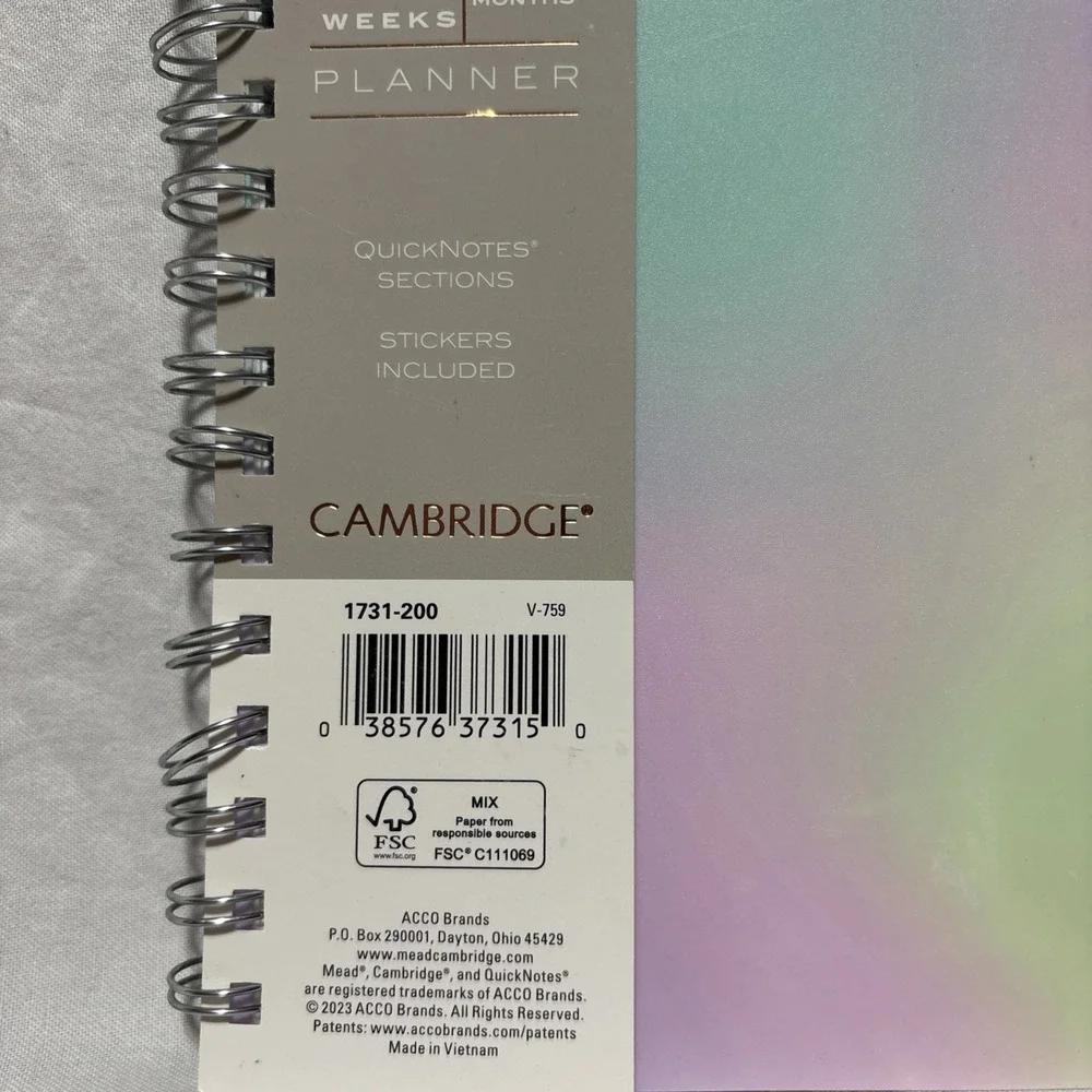Cambridge Ombre 2025 Weekly‎ Monthly Planner Multicolor Stylish Durable 5.5x8.5